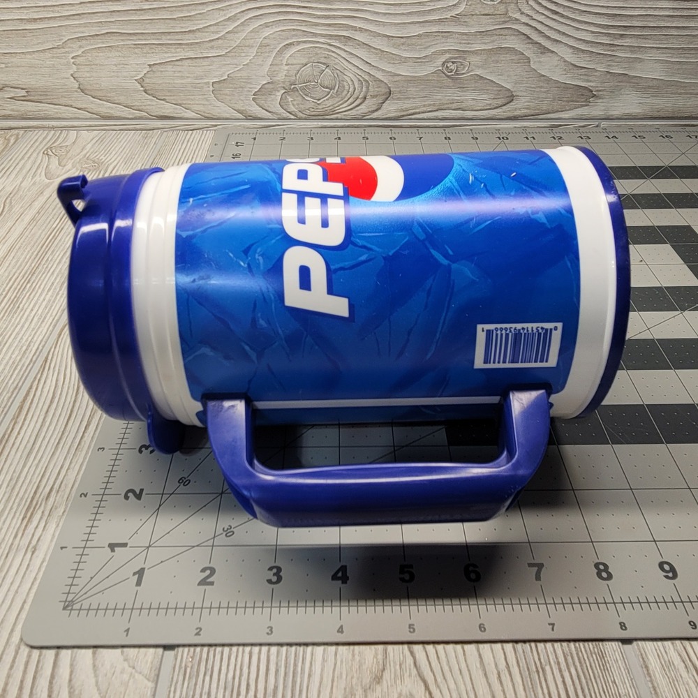 Pepsi Insulated Travel Mug 32oz Blue Whirley Plastic Soda Pop Cup Handle Vtg - Picture 11 of 11
